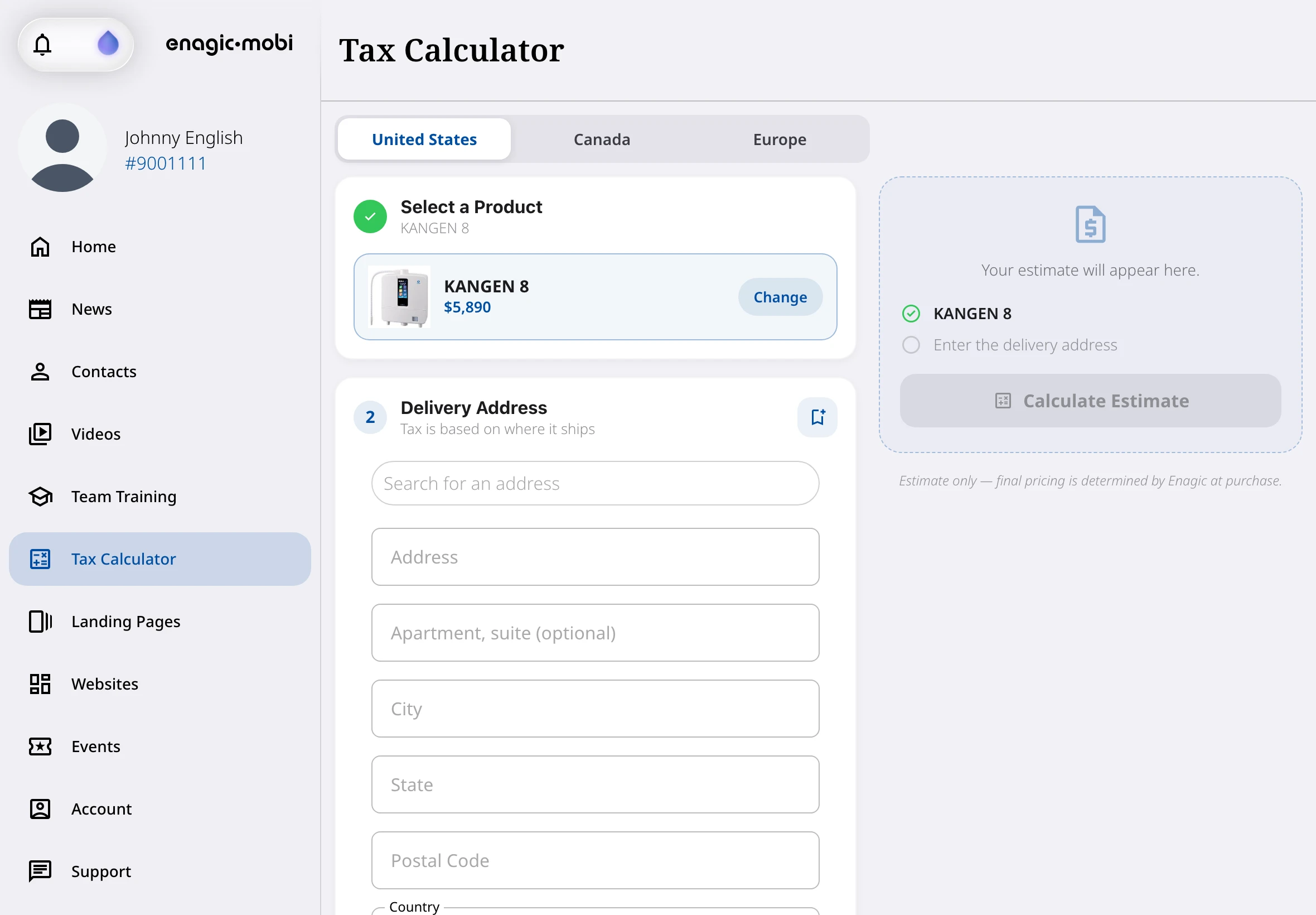 Tax Calculator estimate builder