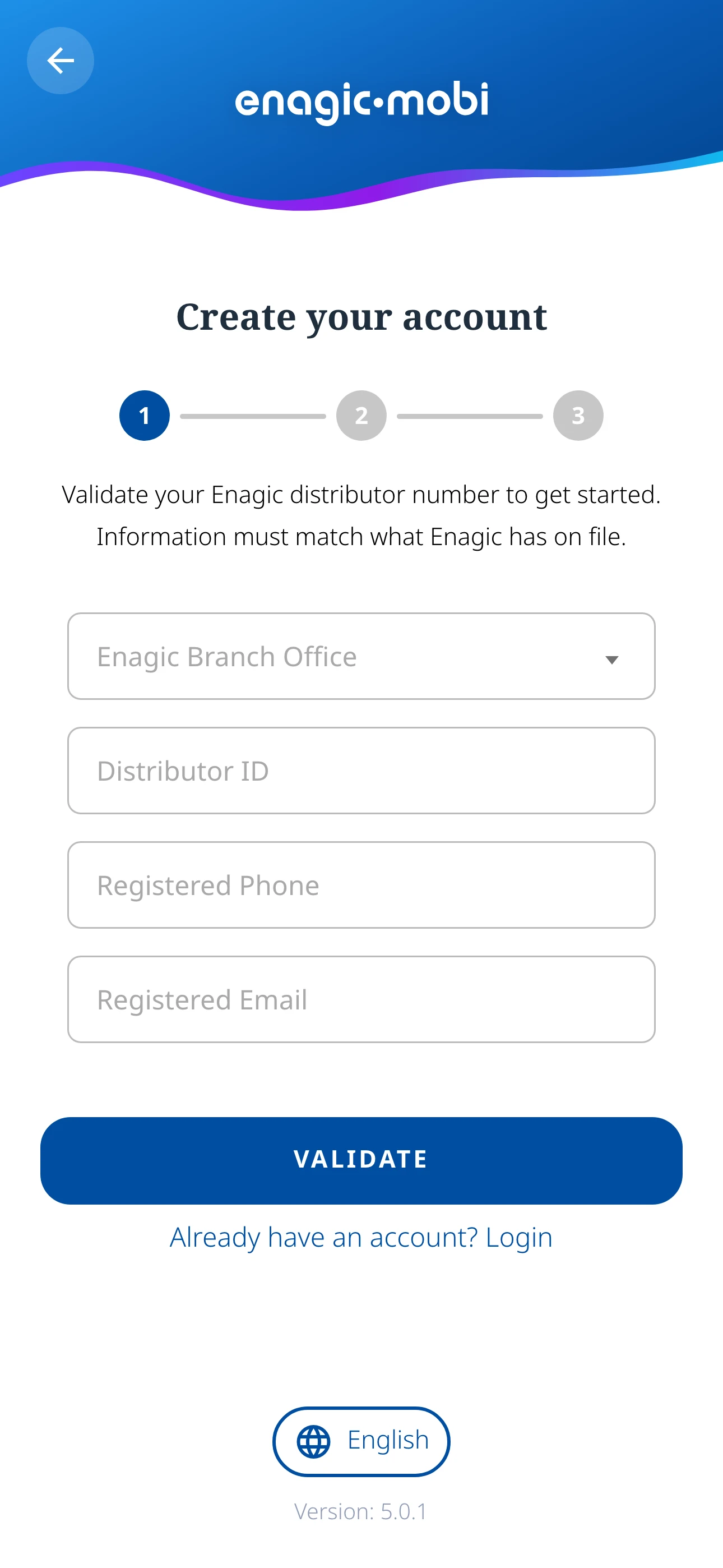 In-app signup wizard