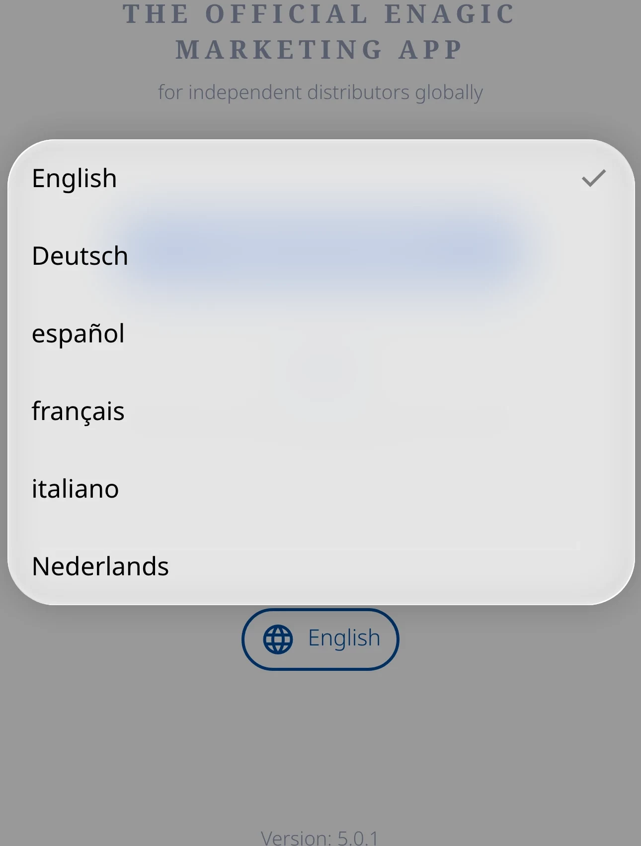 Language selector in enagic mobi