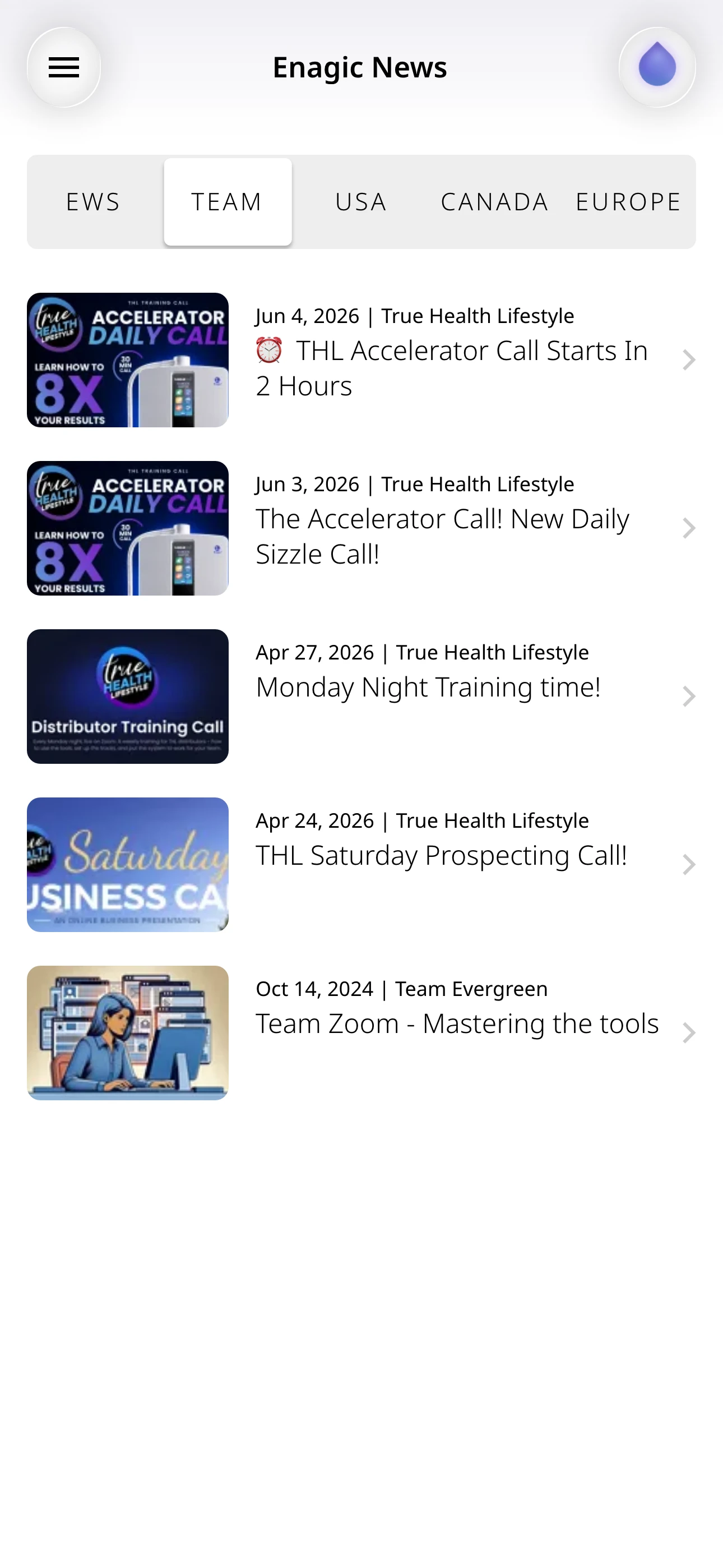 Enagic News feed in the app